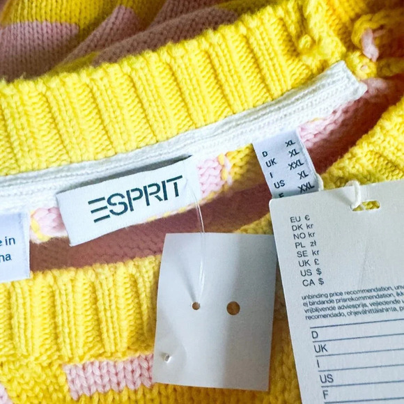 Espirit Pink Yellow Plaid Preppy Men's Sweater XL - Picture 7 of 10